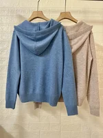 2024 Fall Winter Women Star Embroidery Sweater Zipper 100% Cashmere Long Sleeve Hooded Loose Female Knit Cardigan Coat 1