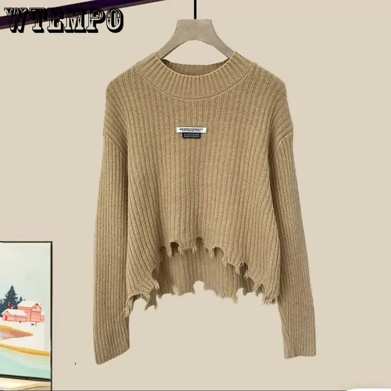 

Cropped Knitted Sweater with Irregular Hem Women's Pullover Top Half Turtleneck Bottoming Shirt Solid Color Sweater Simple Basic
