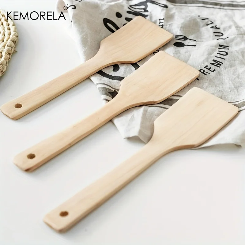 2PCS Natural Wooden Spatula Nonstick Cooking For Food Frying Mix Stir Fry Kitchen Utensil Household Kitchen Gadgets