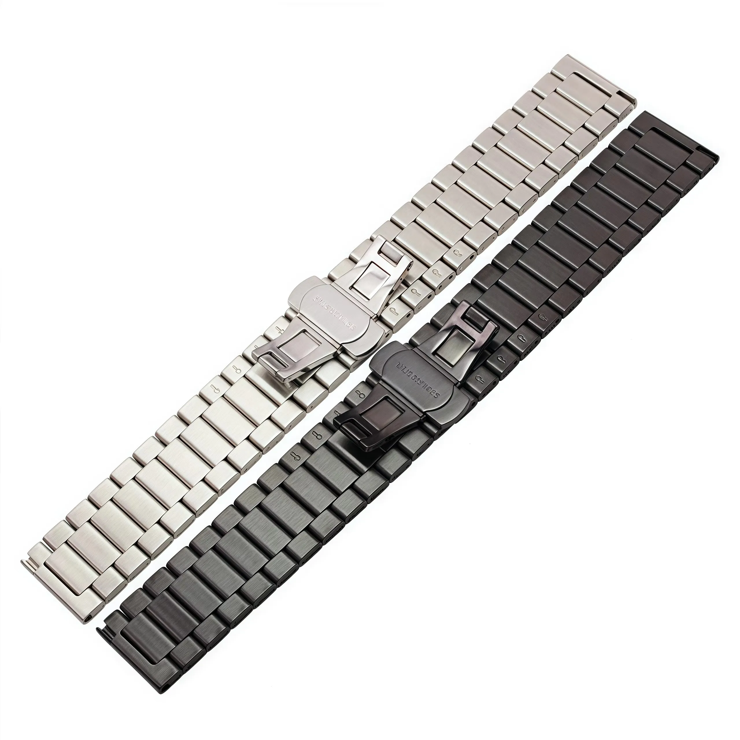 Elegant Solid Stainless Steel Sports Watch Strap in Silver and Black with Easy Quick Release Adjustment
