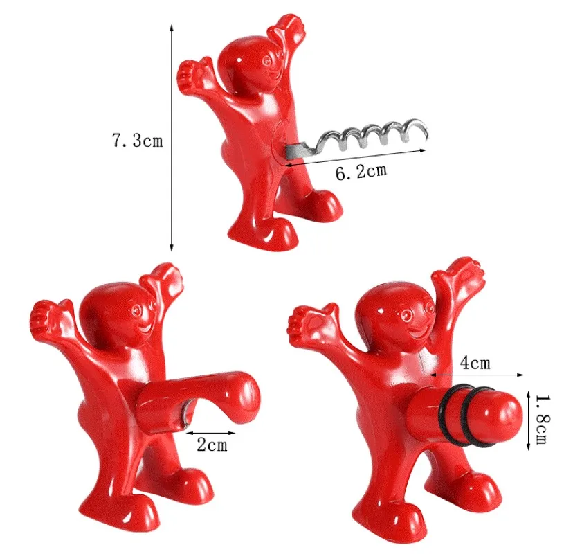 Wine Opener 1/3pcs Creative Little Red Man Funny Wine Beer Bottle Opener Set Reusable Novelty Wine Stopper Household Tools Bar Accessories bottle opener wine opener