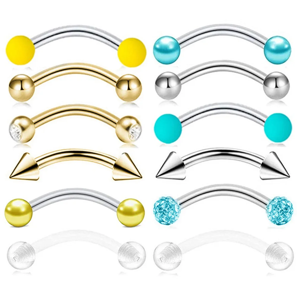 

6 PCS Stainless Steel Crystal Eyebrow Piercing Set 16G CZ Curved Barbell Helix Daith Piercing Lot Tongue Piercing Snake Eyes