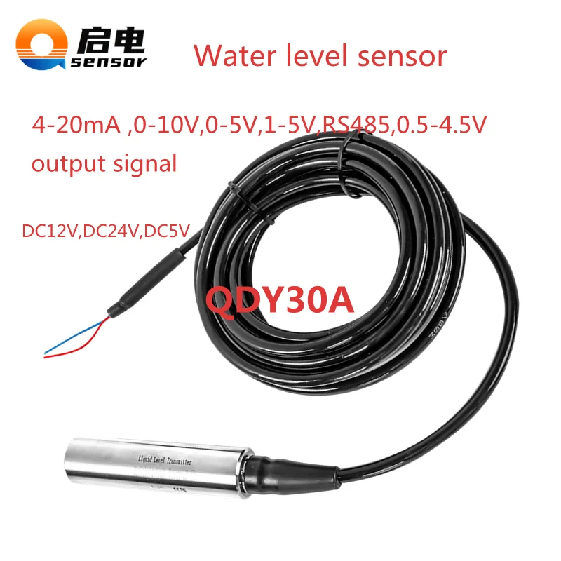 

12-24VDC Water Liquid Level Sensor Integrate Level Transmitter Input Type Water Level Sensor 4-20ma 0-5V 0-10V RS485 0-5M Range