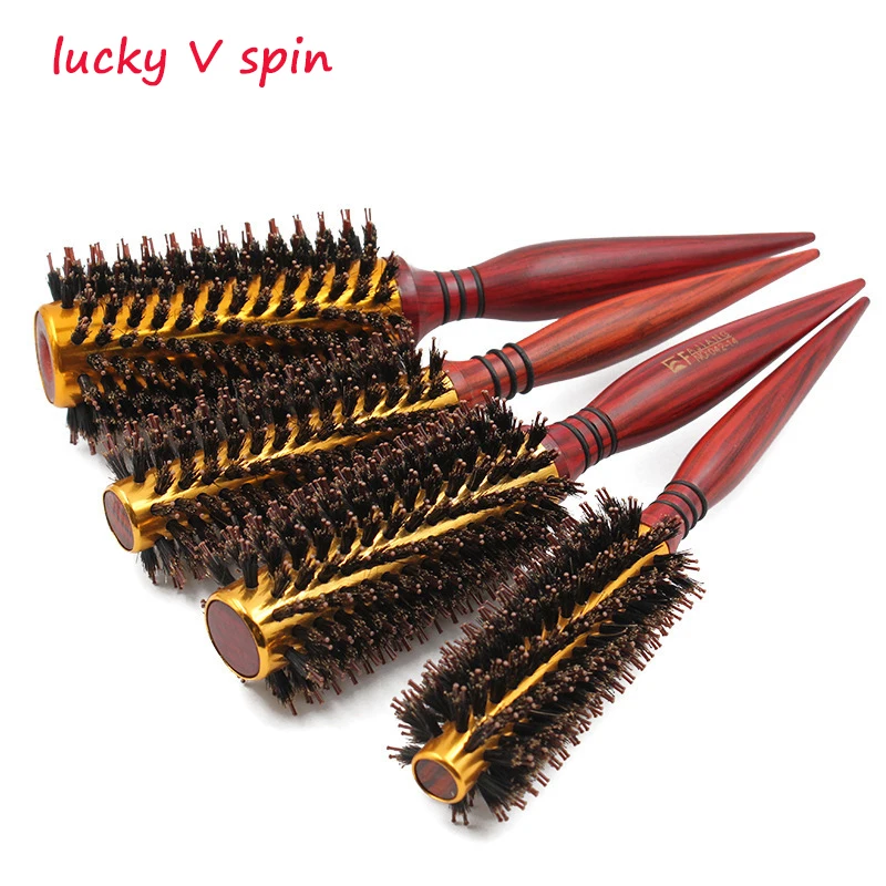 Professional Natural Boar Bristle Round Brush Wooden Handle Hair Rolling Brush For Hair Drying Styling Curling  Handle combs 10pcs set electric hair rolling roller hair curling curler clip us plug premium style