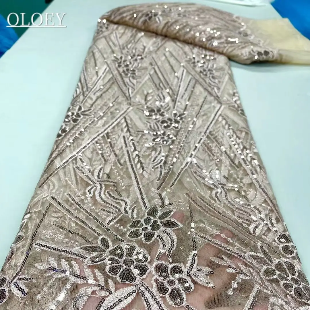 

Latest Fashion French Mesh Composite Silk Embroidery Lace Fabric African Nigerian Sequins Lace Fabric For Wedding Dress