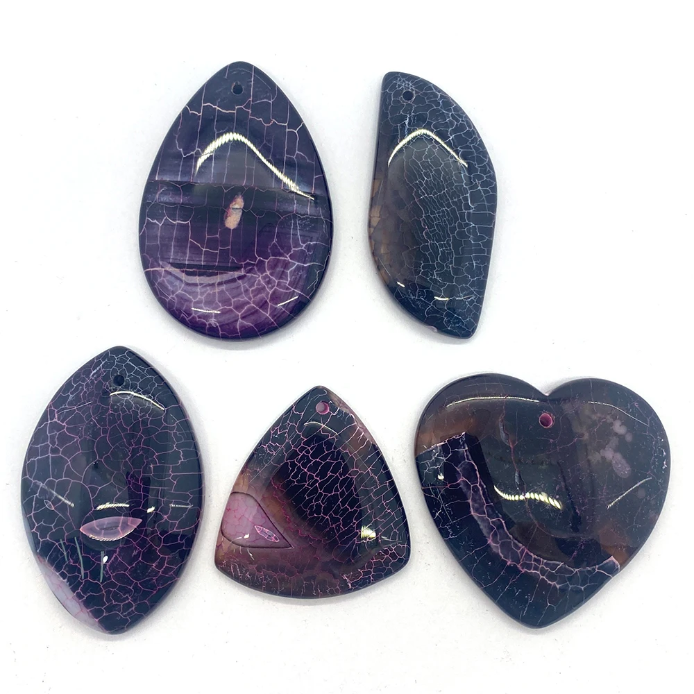 

5pcs Natural Stone Pendant Reiki Healing Moon Shaped Purple Agate Cracked Gem Jewelry Making DIY Pendant Necklace Accessories