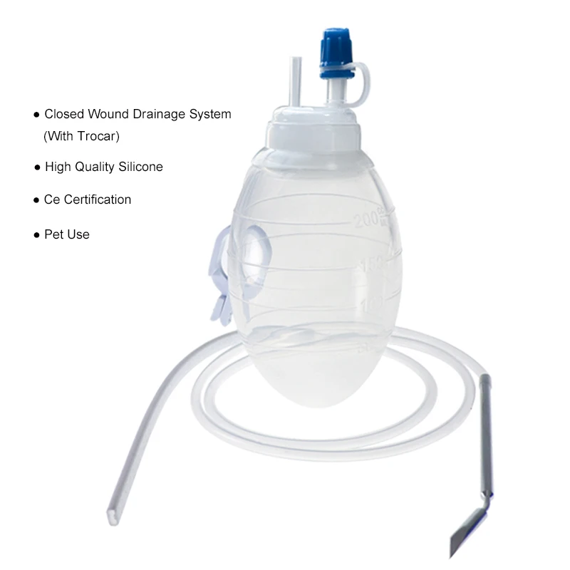 Sistema de drenaje de silicona para cirugía veterinaria.