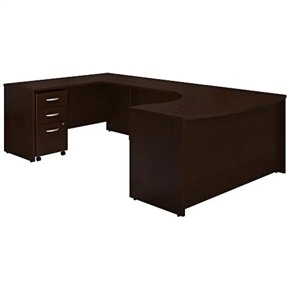 60"W Left-Handed U Shaped Desk Bundle with Mobile File Cabinet Scratch Resistant Spacious Workspace