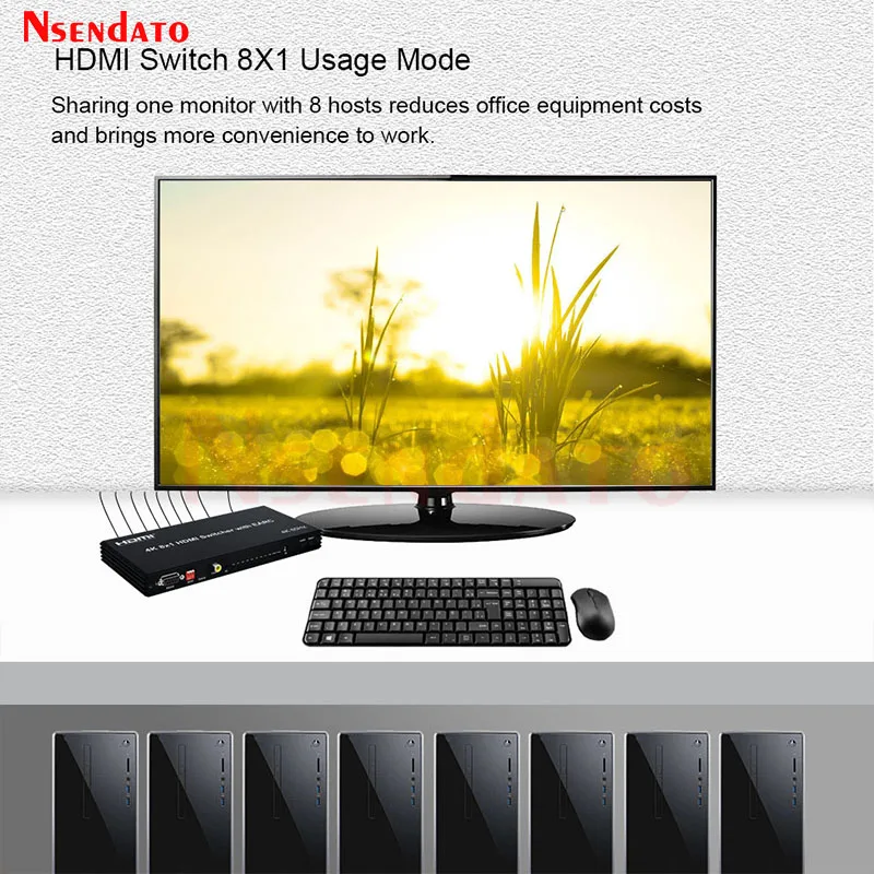 HDMI Switch Splitter With Earc 1x8 4K 60Hz 8X1 HDMI switcher 8 in 1 out HDMI Switch With RS232 EDID for HDTV PC TV Monitor