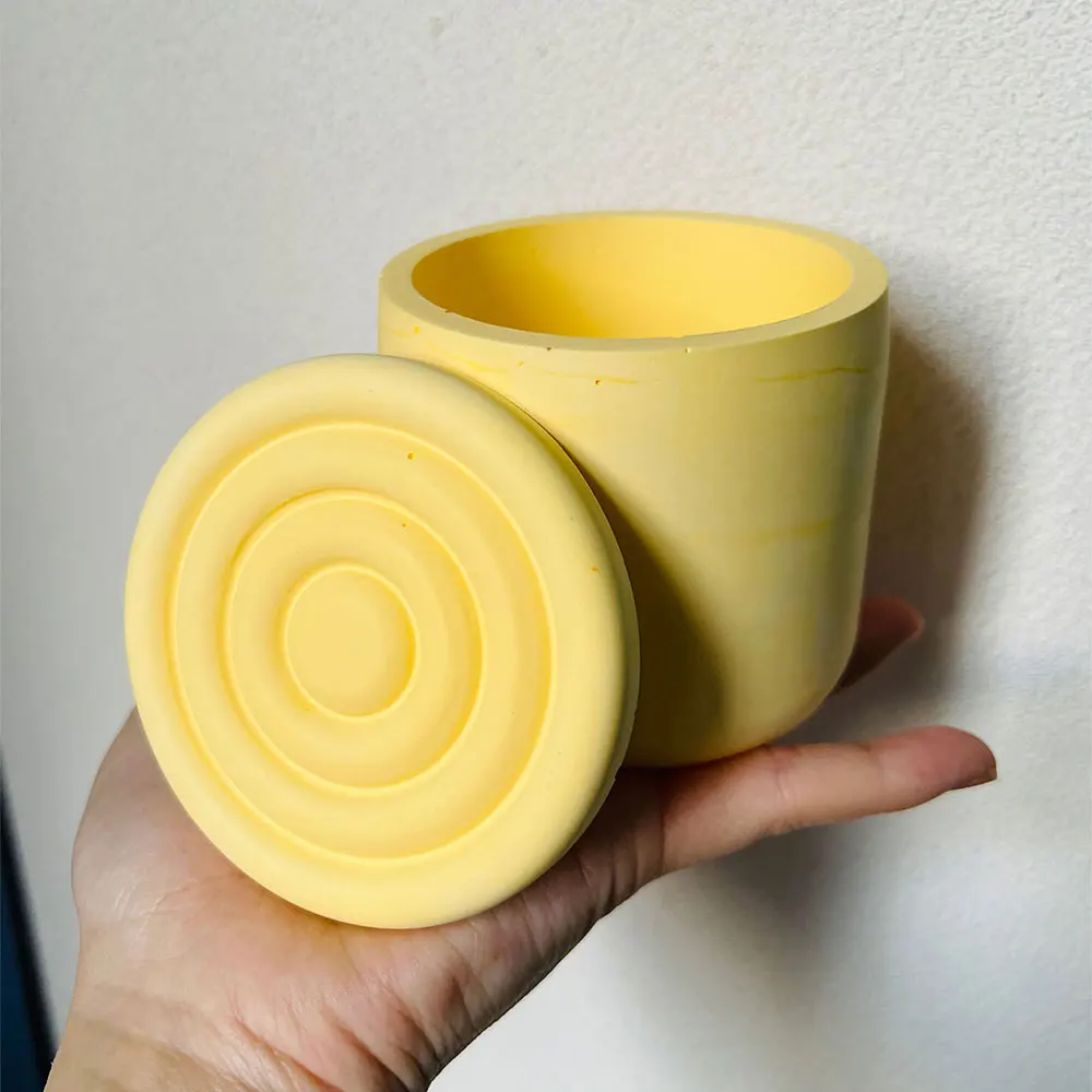 1pc Ring Cement Candle Jar Concrete Mold Flower Pot Pen Holder Epoxy Resin Silicone Mold Round Storage Box Mold