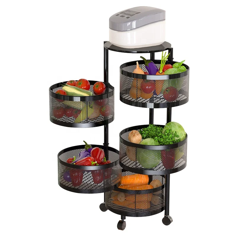 

Modern white black Kitchen storage rotatable shelf 3/4/5 layers vegetable or fruit rack