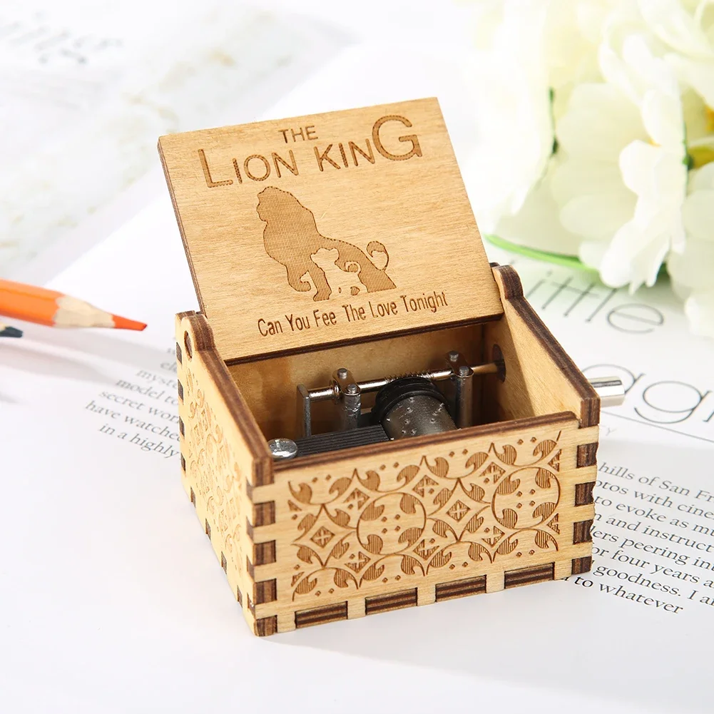 Antique Carved Lion King Music Box Hand Crank Wooden Christmas Gift Home Decor 3
