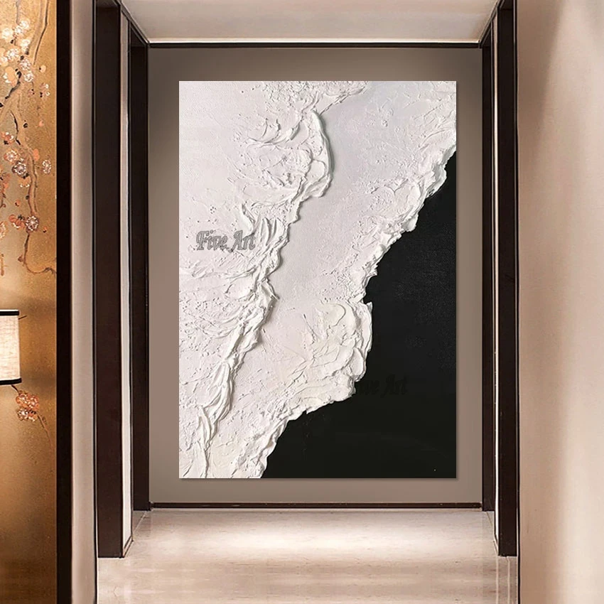

Thick Acrylic Heavy Texture Modern Abstract Oil Painting Black White Custom Artwork Home Decoration Pieces Interior Picture