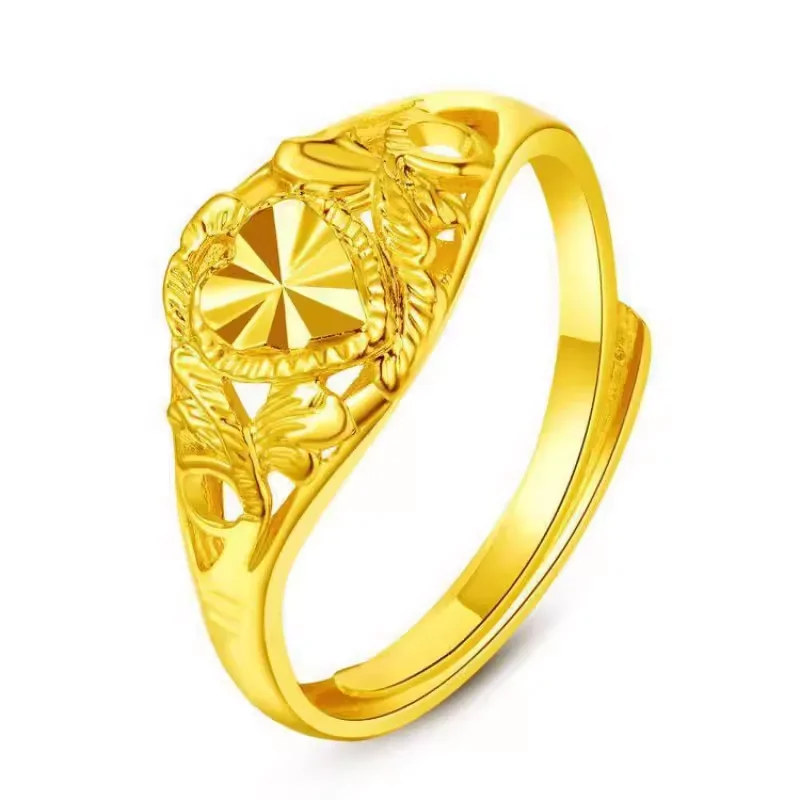 18K real gold 999 ring women's gift lucky four-leaf dragon and phoenix couple model glossy star jewelry