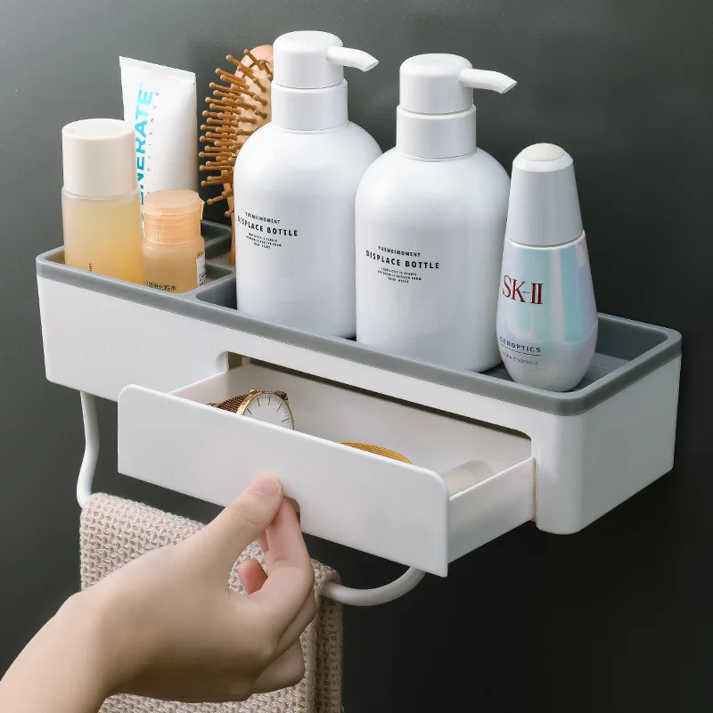 Bathroom Shelf Toilet Organizer Self-Adhesive Shower Shampoo Gel Storage  Basket with Towel Holder Kitchen Spice Rack Accessories - AliExpress