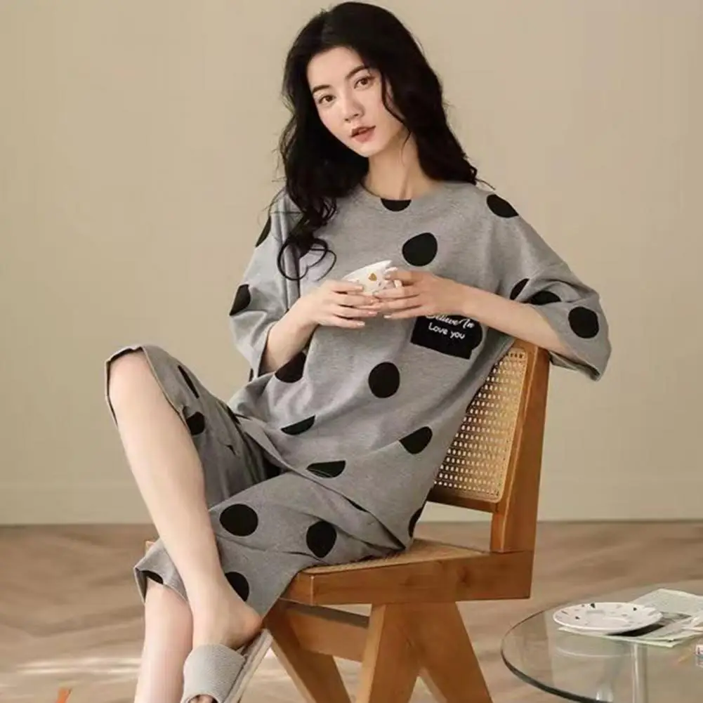 Lady Night Clothes Chic Soft Women Pajamas Set Two Pieces Set T-shirt Pants Mid Waist Summer Pajamas Women Garment