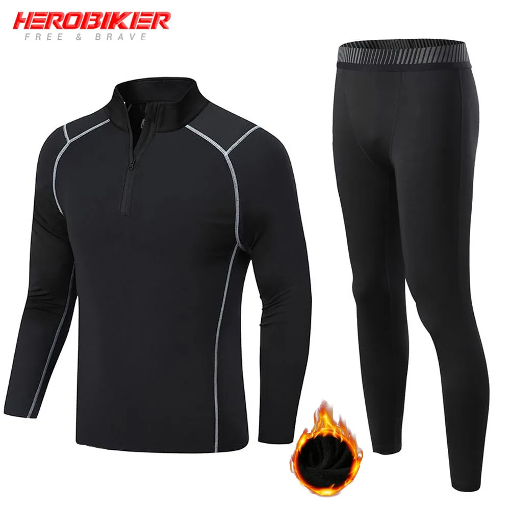 Motorrad Fleece Thermische Unterwäsche Anzug Winter Warme Basis Schichten Laufende Sport Set Fitness Shirt Leggings Compression Sportswear