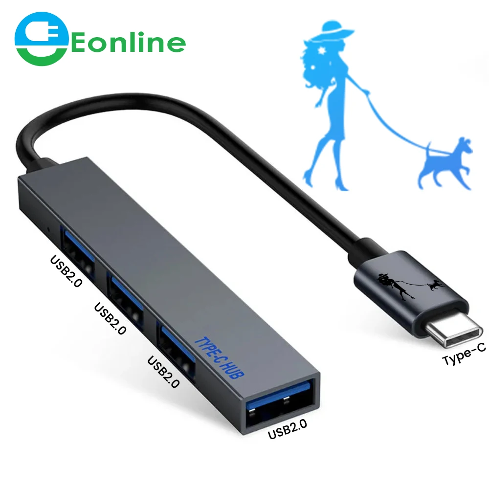 

EONLINE 3D Dog Type C HUB 4 Port USB-C to USB Splitter Converter OTG Adapter Cable for Macbook Pro iMac PC Laptop Notebook