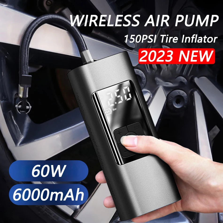 

6000mAh Mini Car Air Compressor 150PSI Portable Cordless Tire Inflator Digital Inflatable Pump For Car Bicycle Boat Air Pump