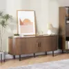 TV Stand Living Room Furniture with Power Outlet for TVs up to 60/70",TV Table with Sliding Doors Storage Adjustable Shelves 6