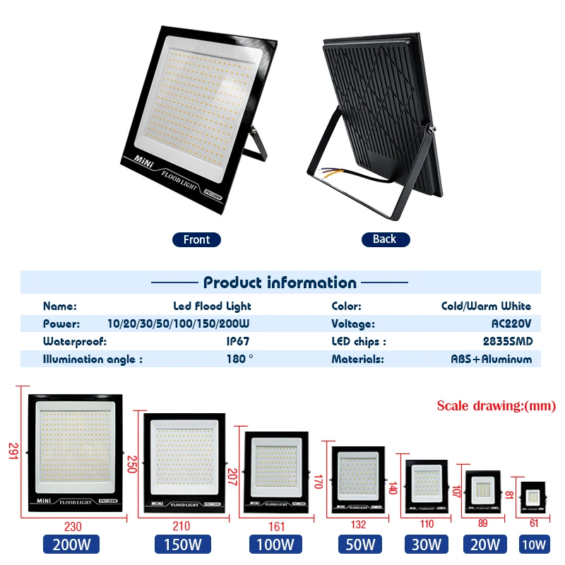 LED 홍수 빛 10W 20W 30W 50W 100W AC 220V 반사판 스포트라이트 가로등 벽 램프 IP67 방수 야외 정원 조명