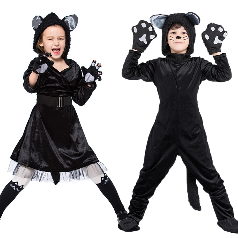 Halloween purim trajes de festa família combinando animal preto gato traje  cosplay macacão para adulto crianças menina fantasia vestido - AliExpress