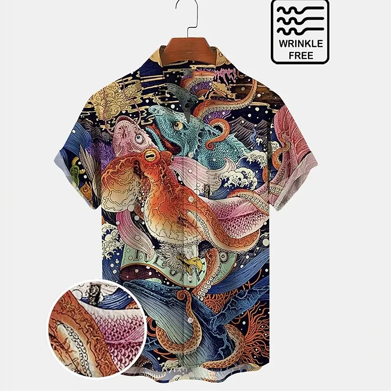 

Men's Shirt Letter Striped Graphic Prints Turndown Gray 3D Print Outdoor Street Short Sleeves Button-Down Print Clothing