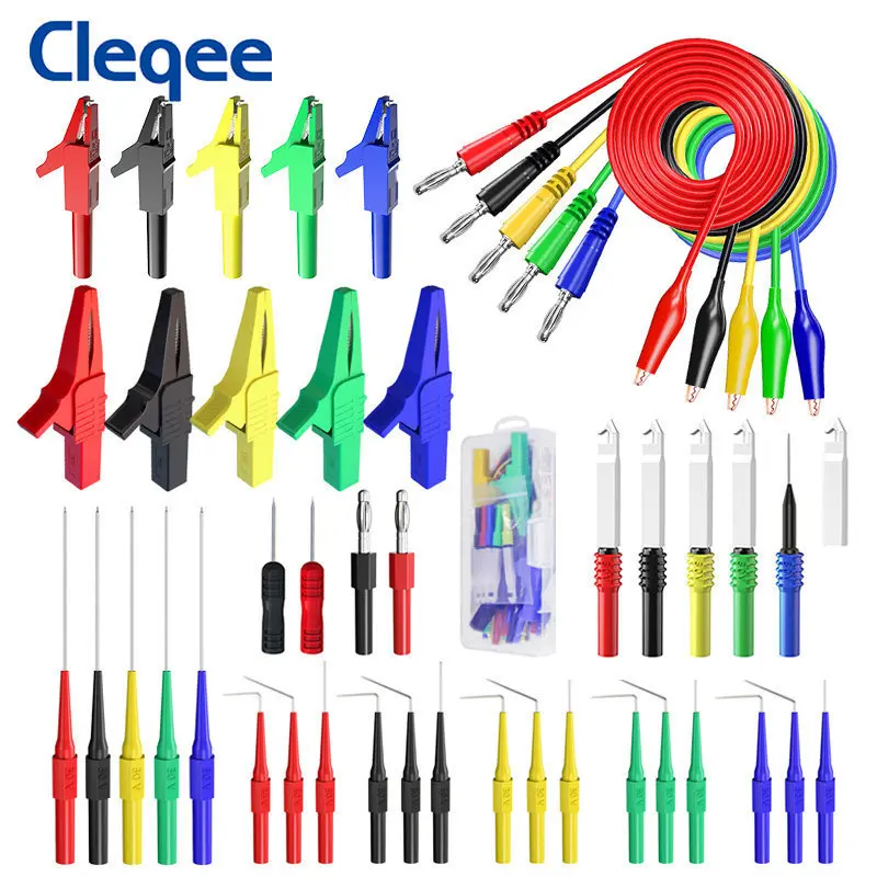 Cleqee P1920d 44pcs Multimeter Test Lead Kit Banana Plug To Alligator