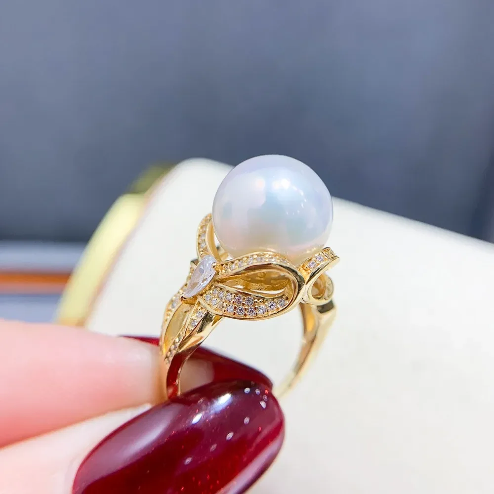 

DIY Pearl Ring Accessories S925 Sterling Silver Ring Empty Holder Fashion Gold Silver Jewelry Fit 11-13mm Round Z471