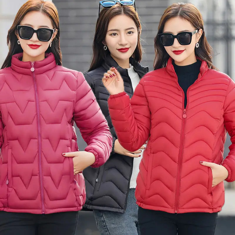 

Warm Parkas Stand Collar Female Jacket 2021 New Fall Winter Cotton Padded Outerwear Oversized Loose Casual Fashion Short Coat