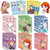 8/16Sheets Disney Princess Puzzle Stickers Frozen Make-a-Face Funny Assemble Jigsaw DIY Cartoon Sticker Kids Educational Toys 1