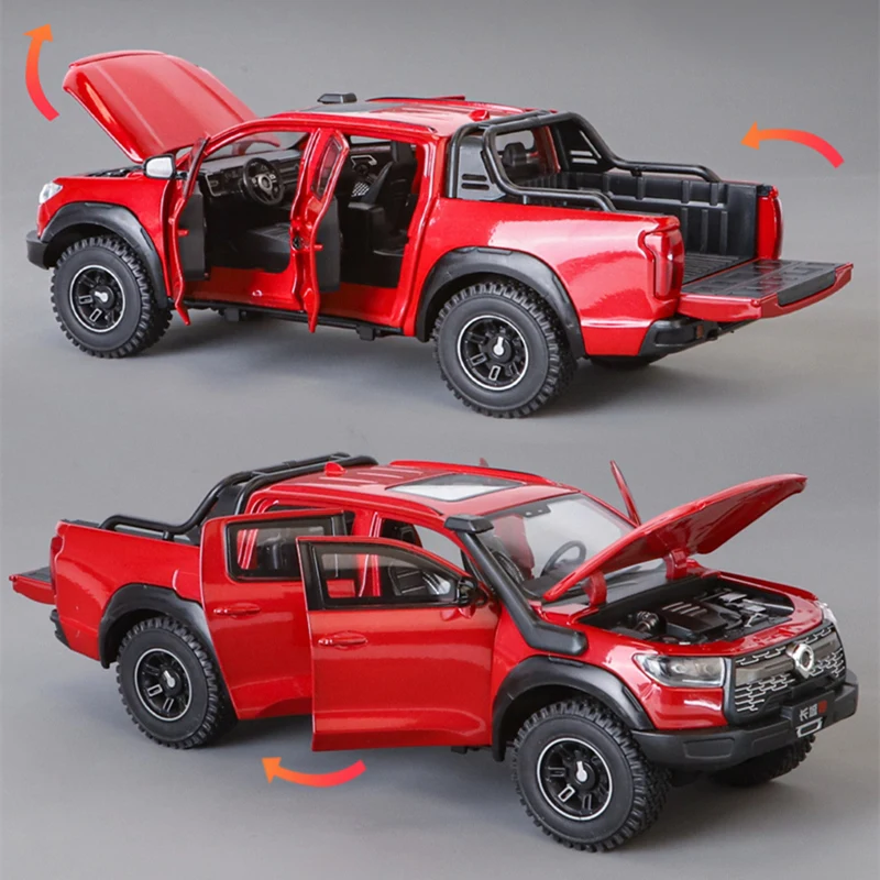 1:24 Great Wall Motor POER Pickup Alloy Car Model Diecast Metal Off-road Vehicles Car Model Simulation Sound Light Kids Toy Gift 4