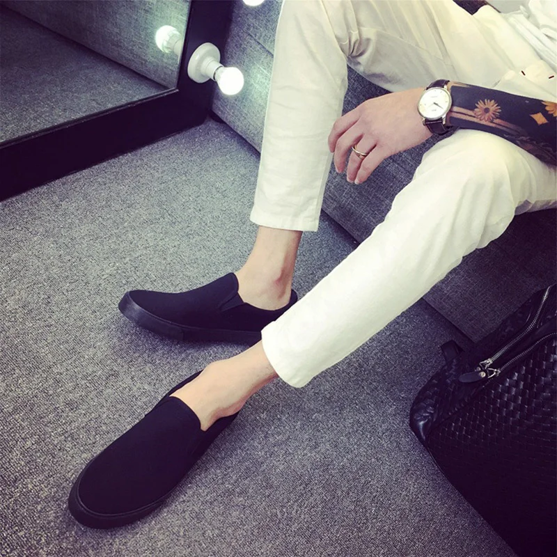 Men Casual Shoes Flat Slip-on Plus Size N023 Canvas Shoes Men Loafers Cool Young Man Street Black Shoes Breathable 6