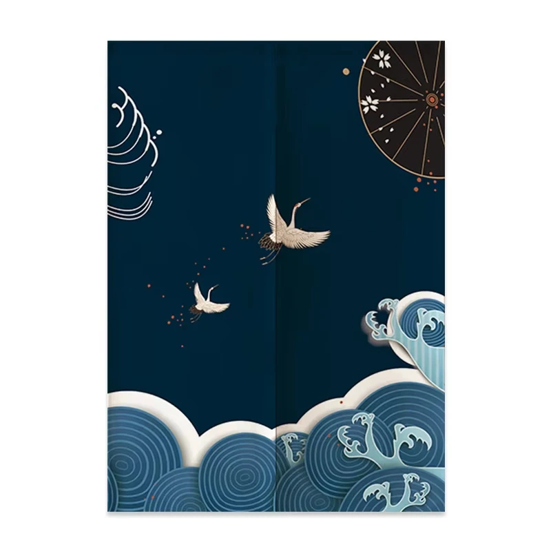 Japanese Linen Door Curtain Noren Mount Fuji Waves Partition Bedroom Kitchen Home Entrance Decor Customizable Half-Curtain 3