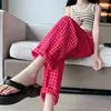 Summer Home Wear Plaid Nine-point Trousers Casual Relaxed Breathable Thin Elastic Waist Trousers Female Students Pajama Pants 5