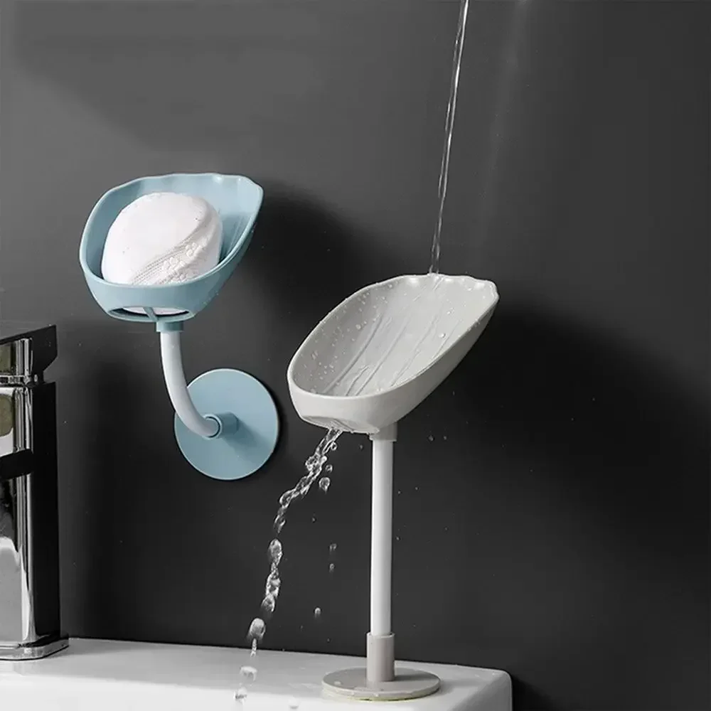 Soap Holder Plastic Sucker Wall-Mounted Bendable Drain Kitchen Bathroom Toilet Laundry Supplies Tray Accessories