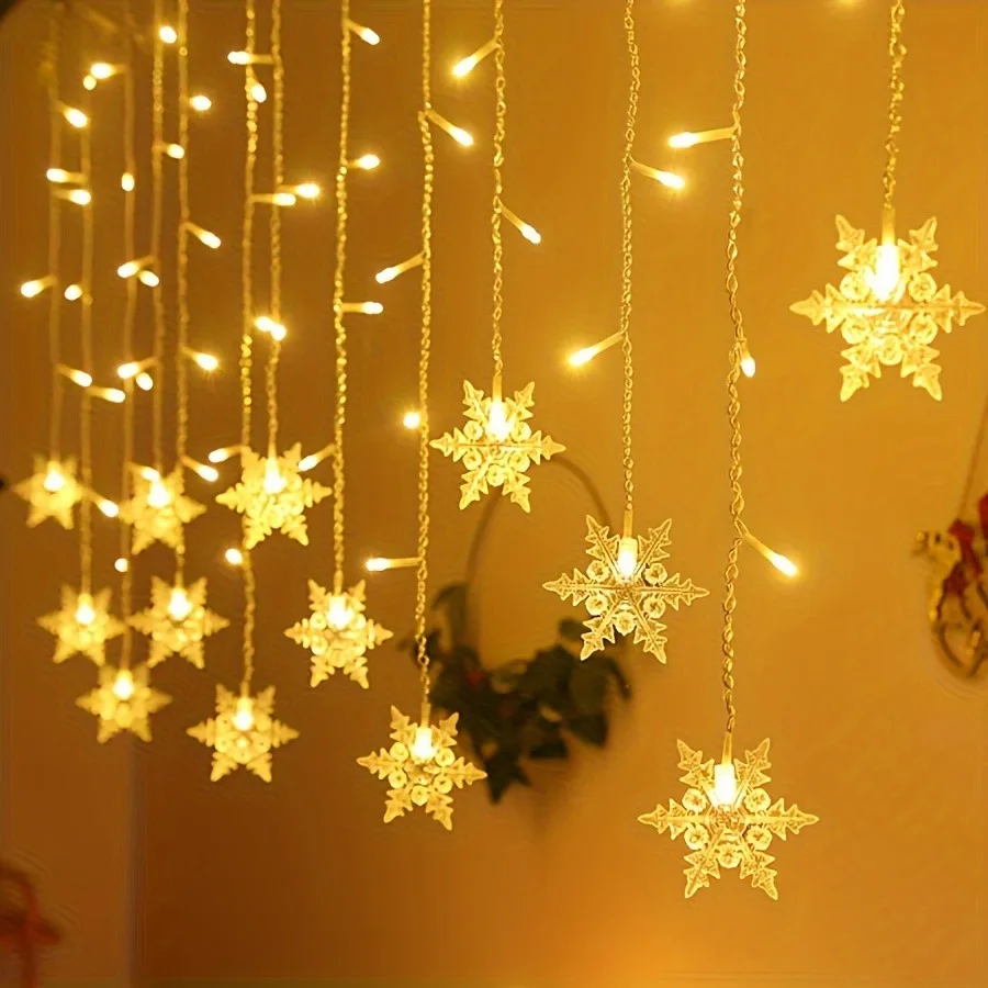 LED String Lights 1pc 13.1ft USB-Powered LED Snowflake Curtain Lamp 8 Modes Fairy Light Party Decoration Holiday Wedding Christmas Strip Light