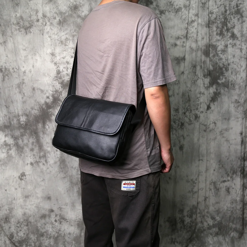 NZPJ New Genuine Leather Men Crossbody Bag Casual Top Layer Cowhide Large Capacity Suitable for 11-inch iPad Casual Shoulder Bag
