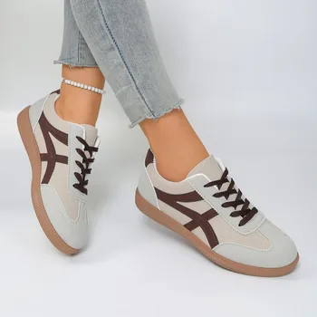 Large Size Women's Running Shoes Fashionable Retro Casual All-Match Flat Bottom Sports Sneakers Autumn Season White Shoes 1