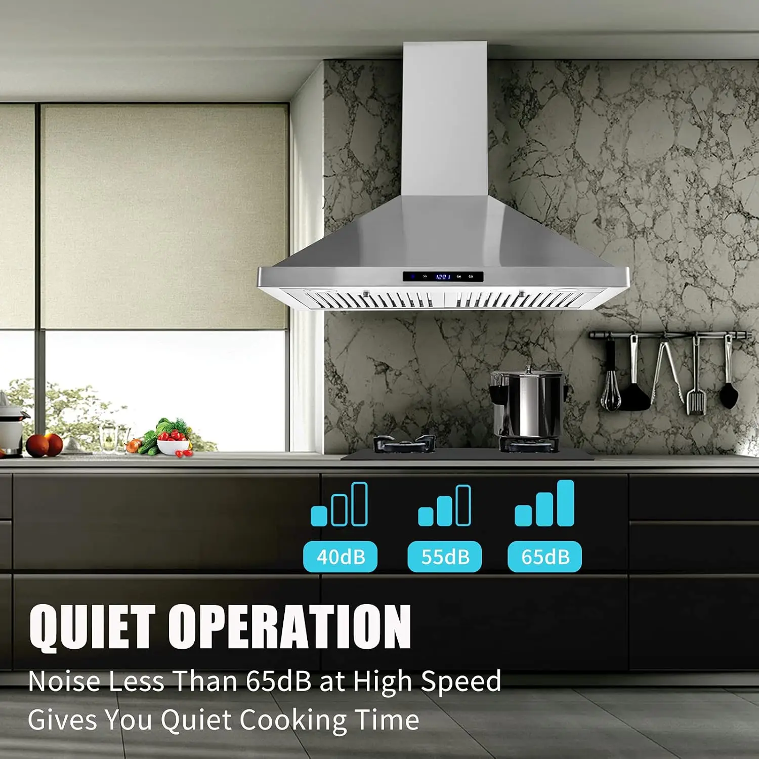 Wall Mount Kitchen 30 inch Duct Convertible Range Hood 700CFM, 3 Speed Fan LED Light Range Hood USYS0375A 5