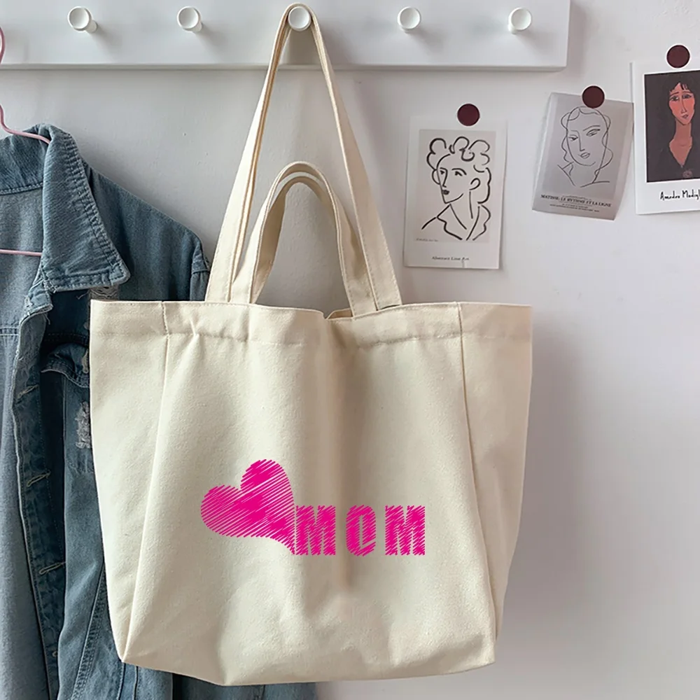 Women Shopper Bag Harajuku Mom Image Printed Shopping Bag Canvas Shopper Bag Girl Handbag Tote Bag Shoulder Reusable Bag