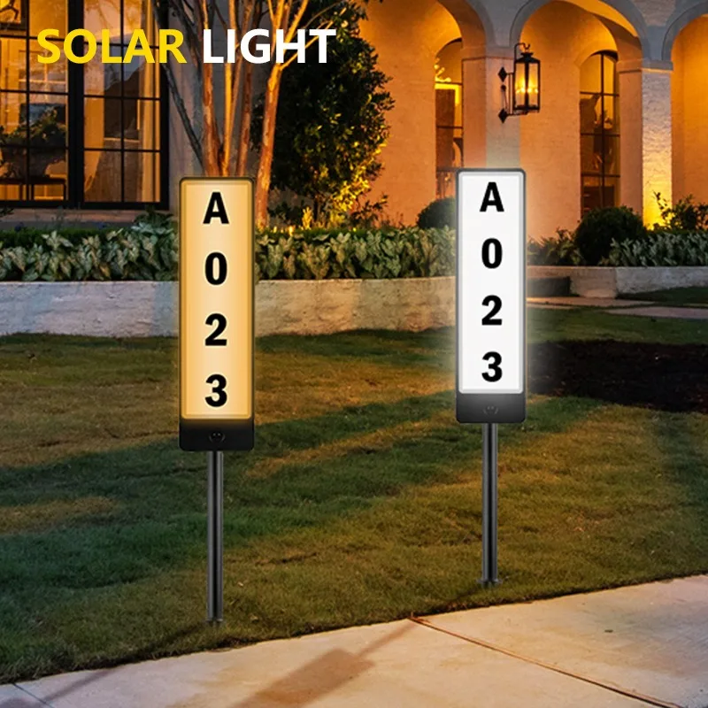 Solar Powered Floor Mounted Doorplate Lights Digital Double-Sided LED Courtyard Garden Entrance Outdoors Address Indicator Lamps