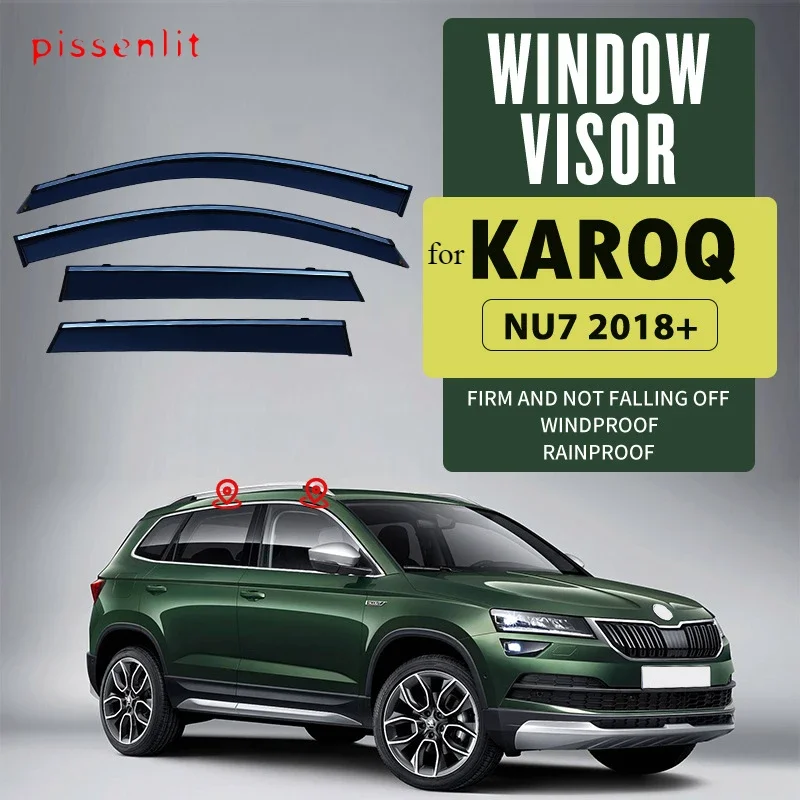 For Skoda KAROQ -24 Weathershie Accessories Bright Strip Wind Deflectors Visors Rain Guard Door Visor Vent Shades Ventvisor