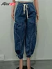 Mlaiscsr Fashion Women Lantern Harem Jeans Drawstring Bandage Loose Blue Straight Wide Leg Denim Pants Streetwear Trousers y2k 4