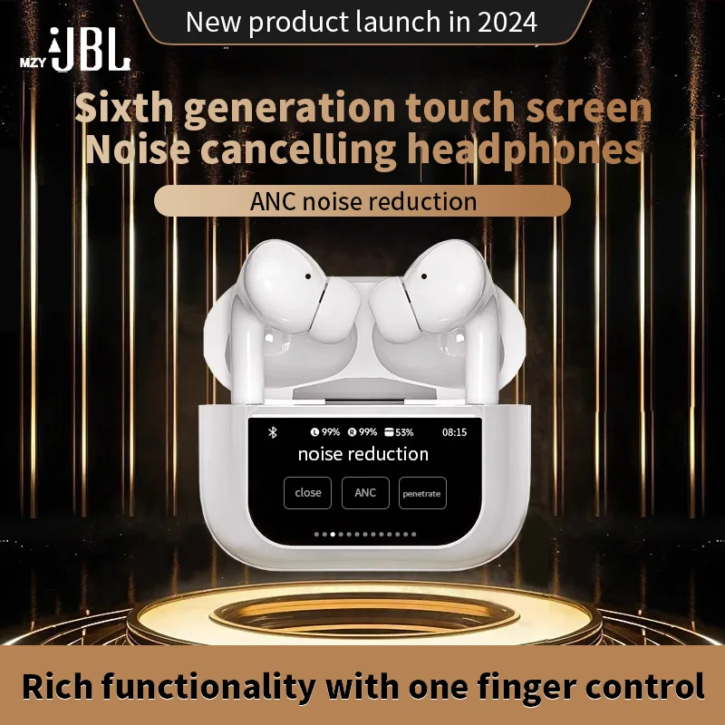MzyJBL A8 프로 ANC 무선 이어폰, LED 스크린, 노이즈 캔슬링, 블루투스 5.4 헤드폰, 스포츠 이어버드, 마이크 포함, 안드로이드 iOS용