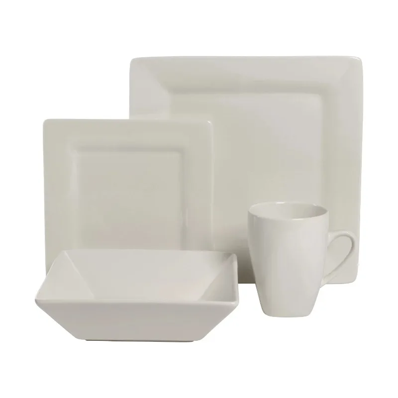 

10 Strawberry Street Nova Square 16-Piece Stoneware Dinnerware Set, Cream/White dinner set plates and dishes