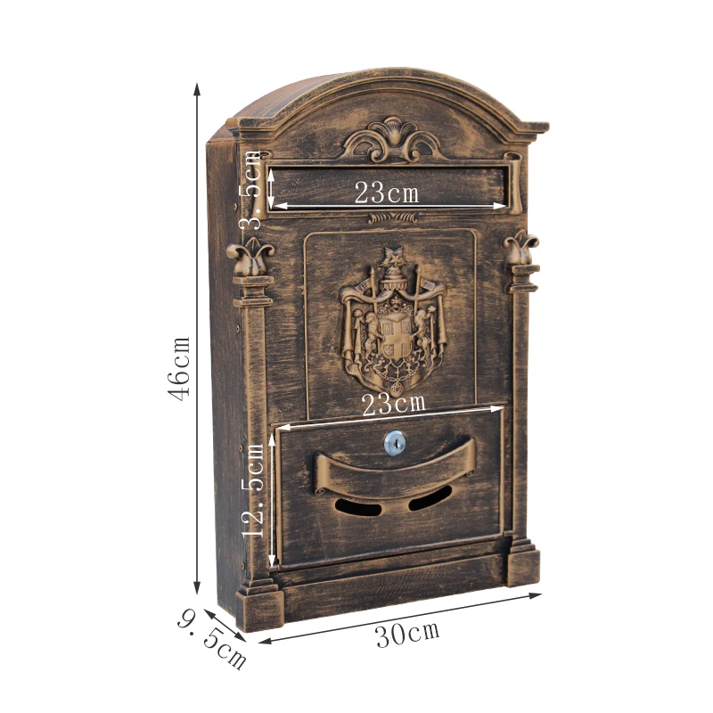 European Style Villa Door Mailbox Wall-Mounted Outdoor Retro Outdoor with Lock Key Creative Letter Box Post Box