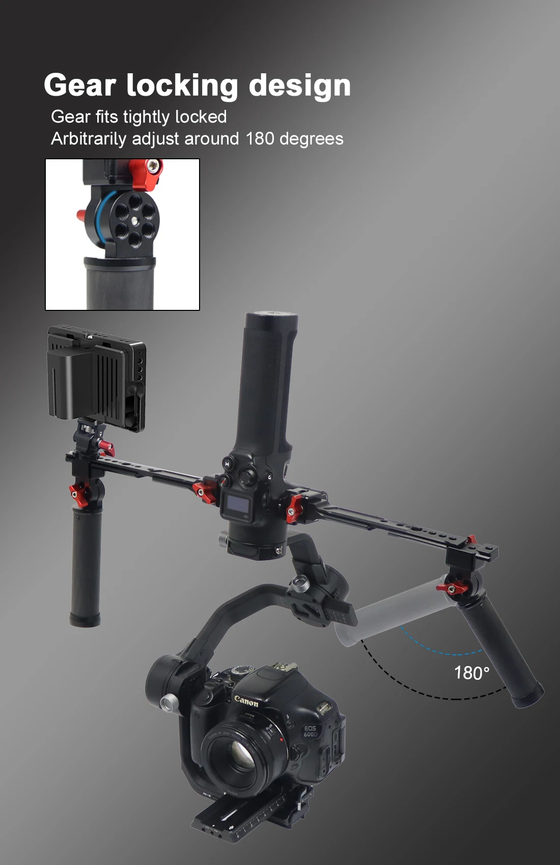 Description Picture 5 of itemRS3 Mini RS4 Pro Gimbal Handgrip Dual Carbon Handle Grip 180 Adjustable Clamp for DJI Ronin RS2 RSC2 Stabilizer Monitor Bracket
