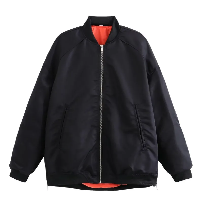 Autumn and Winter Women's Round Neck Patchwork Pockets Zipper Loose Cardigan Fashion Casual Elegant Commuter Long Sleeve Coat