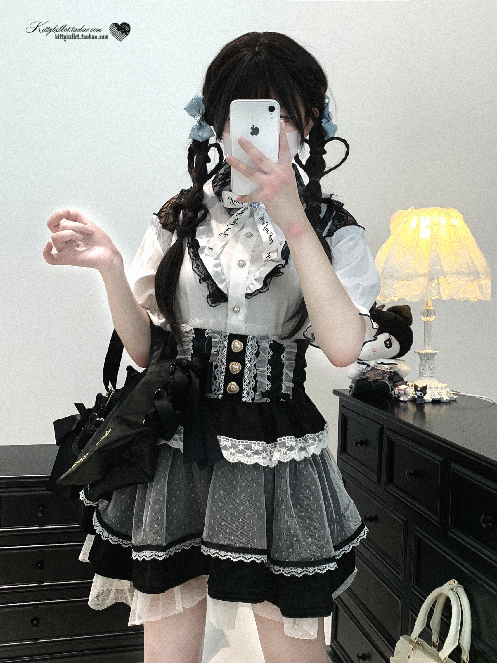 Original Japanese Mines Style Lace Patchwork Puffy High Waist Heart Buckle Bow Sweet Versatile A-line Short Skirts Women Summer
